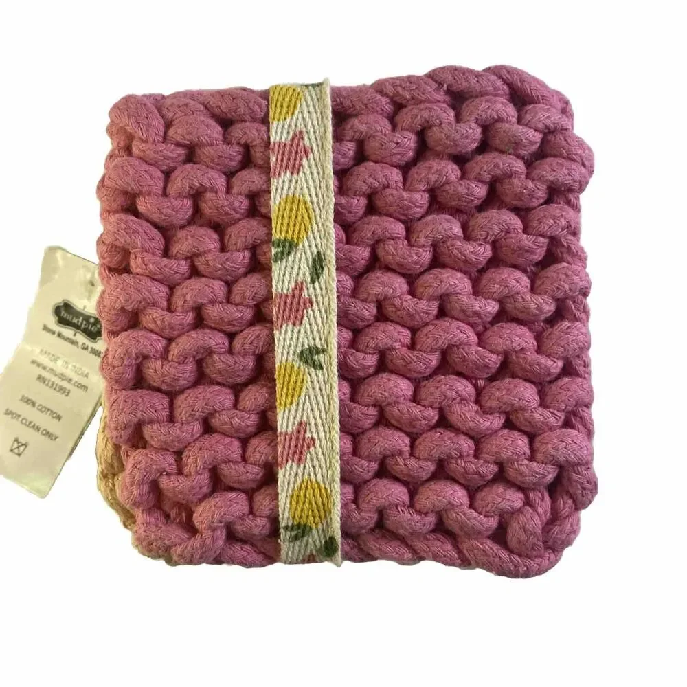 Mud Pie Colorful Crochet Coaster, Pink, 4